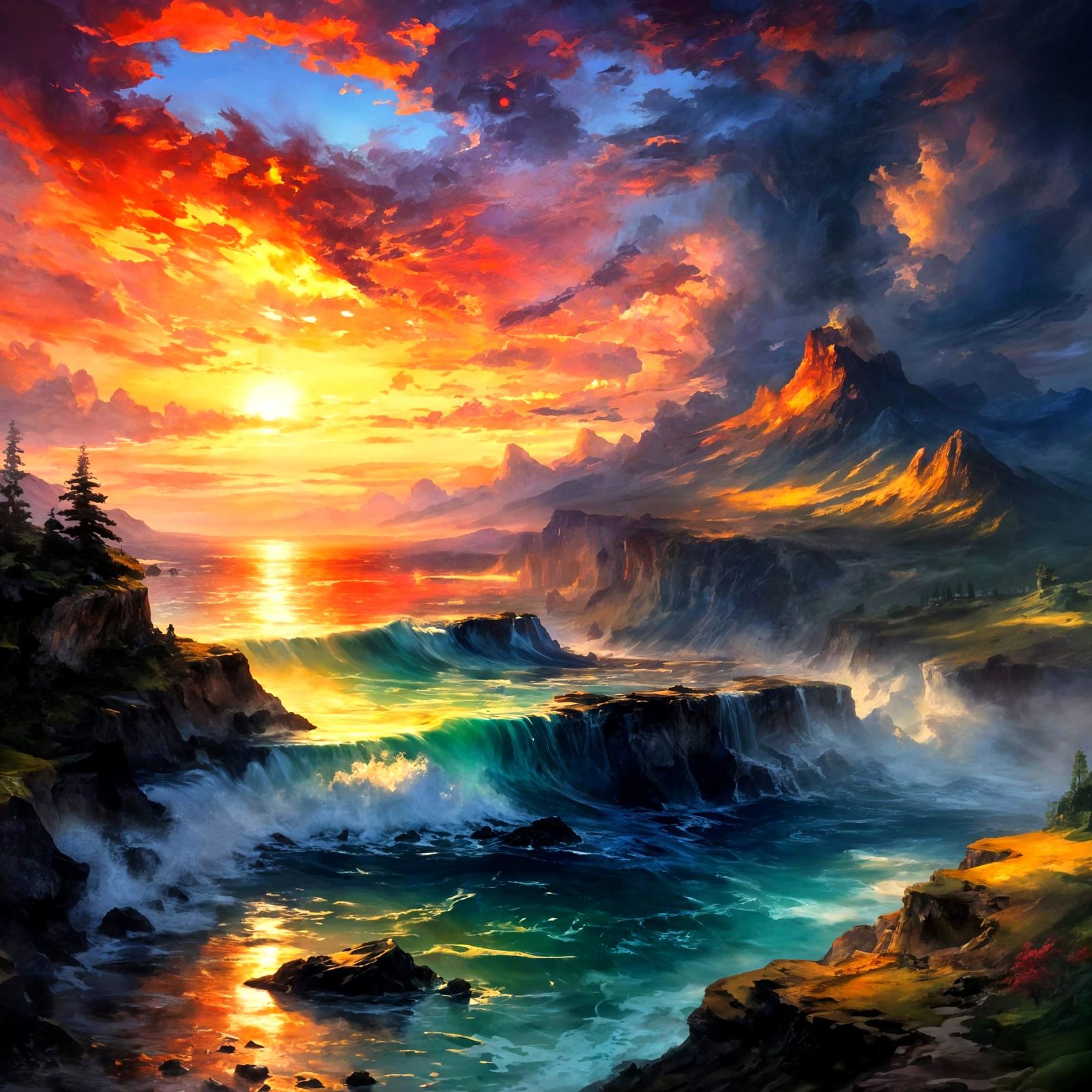 Vivid Sunset Landscape in Anime Style