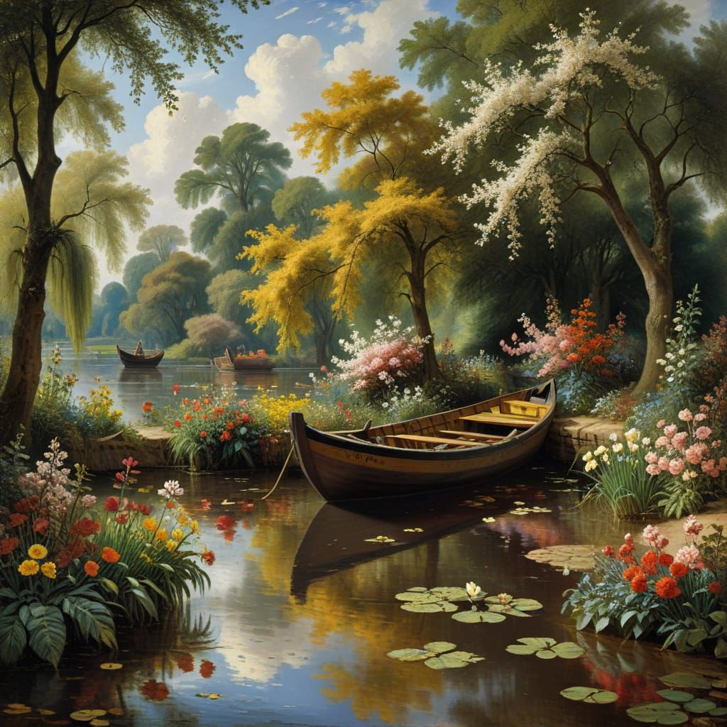 Idyllic Riverside Scene in the Style of Old Masters