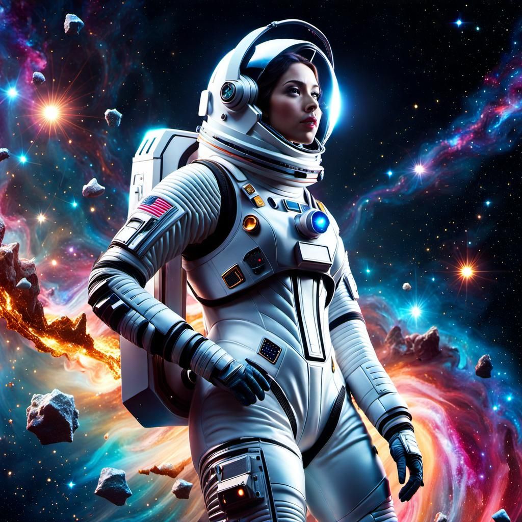 Astronaut in Cosmic Stardust Galaxy, Hyperrealistic Art