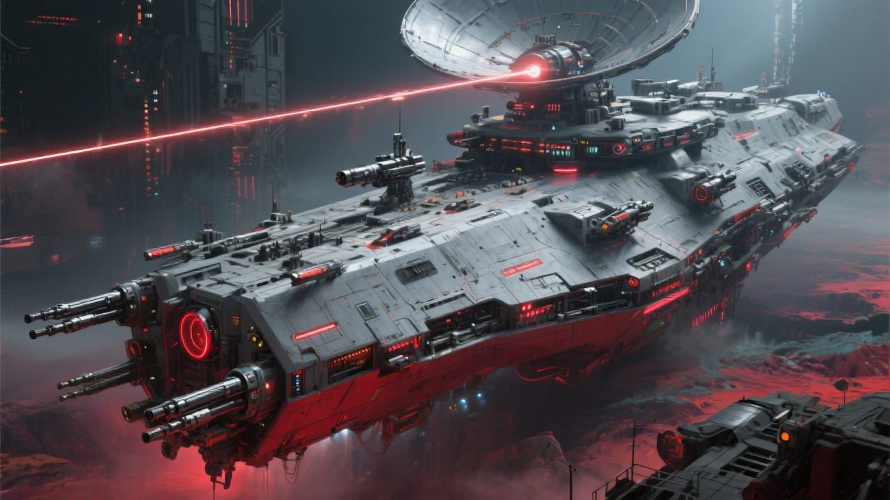 Futuristic Dreadnought Battle Cruiser in Sci-Fi Style