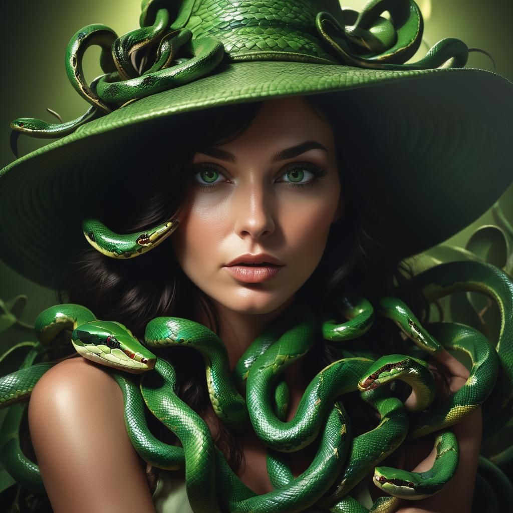 Stunning Medusa Portrait with Snakes in Hyperrealistic Style