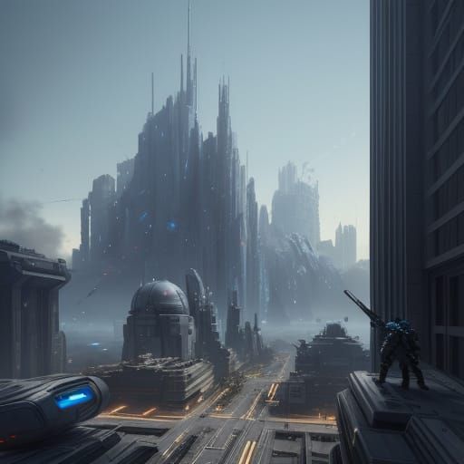 Futuristic Citadel Under Siege: Sci-Fi Digital Art