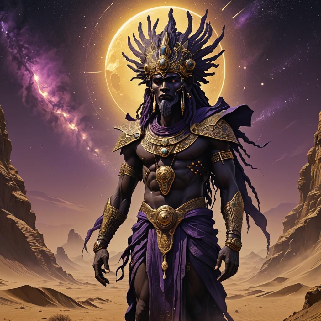 Anunnaki Black God in Dark Fantasy Desert