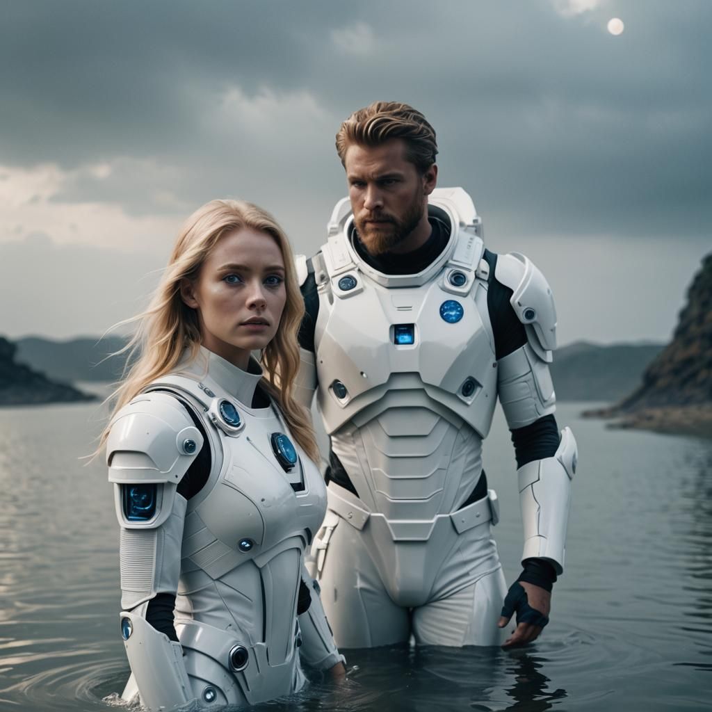 Sci-Fi Astronauts in a Sunlit Scene