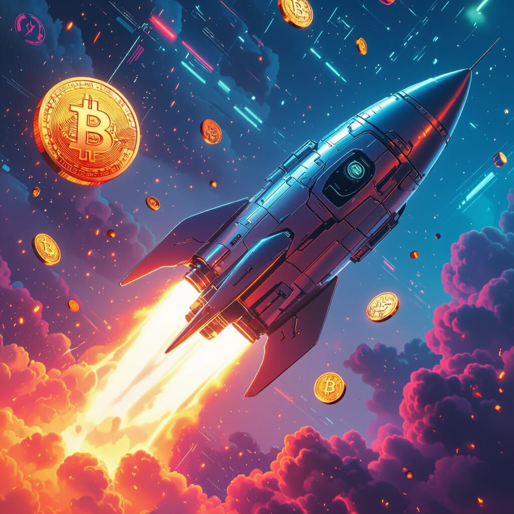 Cyberpunk Rocket Launch with Crypto Flames