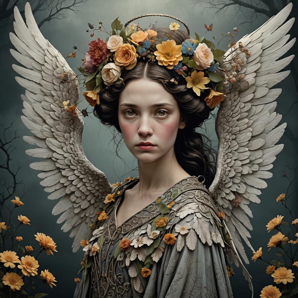 Woman with Angel Wings in Digital Painting