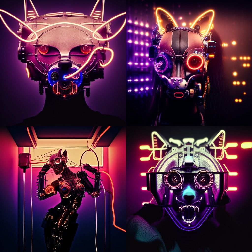 Cyborg Fox Woman in Cyberpunk Steampunk Style