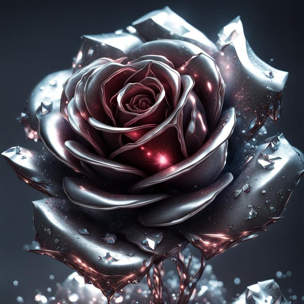 Silver Metal Crystal Rose Digital Art