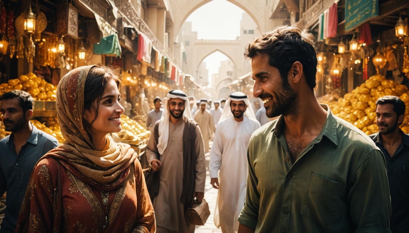 Woman Walks Through Crowded Gold Souk in Dubai