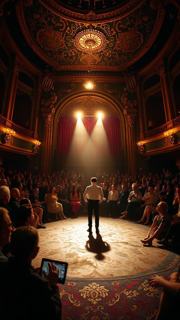 Surreal Stage Fright in a Vibrant, Distorted Spotlight