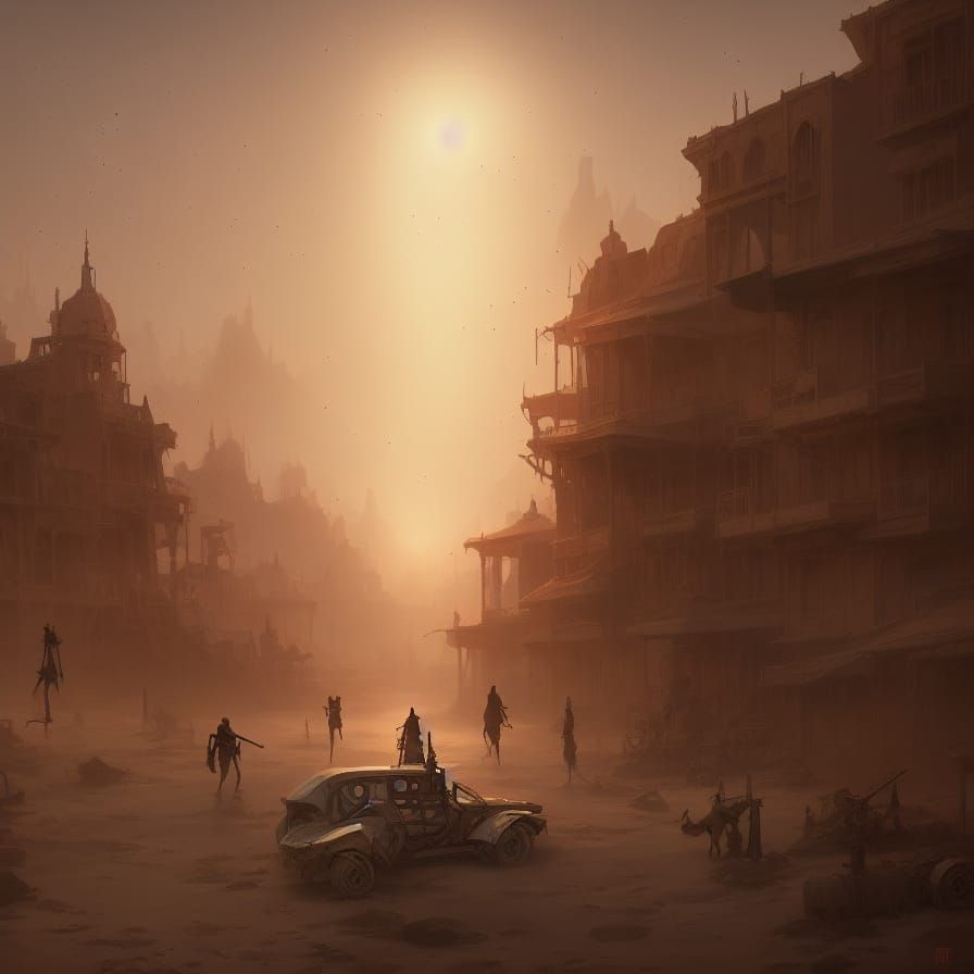 Desert Ghost Town Concept Art in Art Deco Style