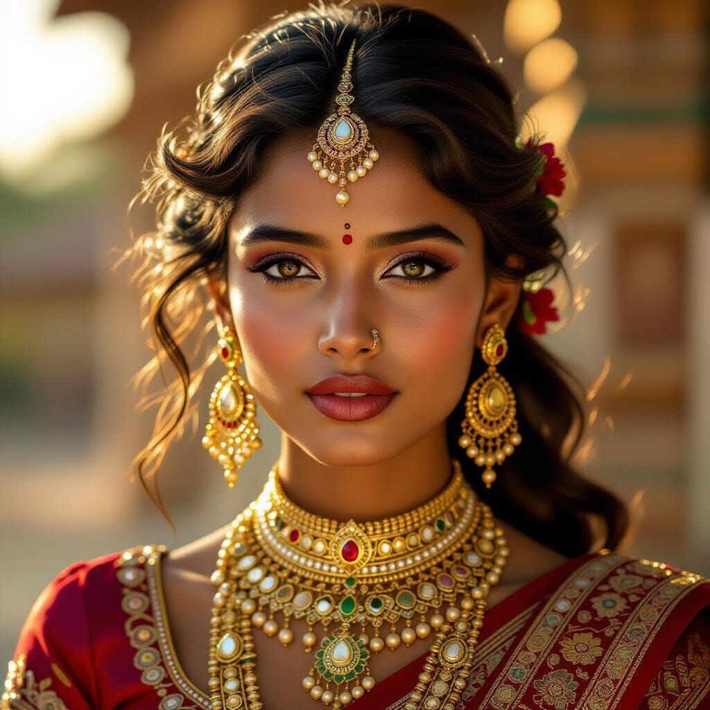 Indian Jewelry on Comorian Woman in Golden Hour Light
