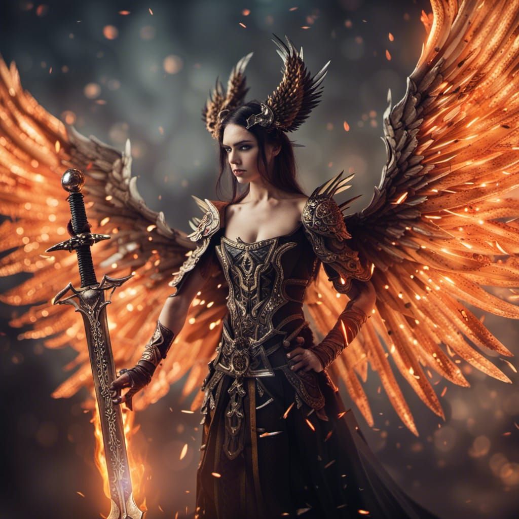 Menacing Angel with Flaming Wings: Professional Photography
