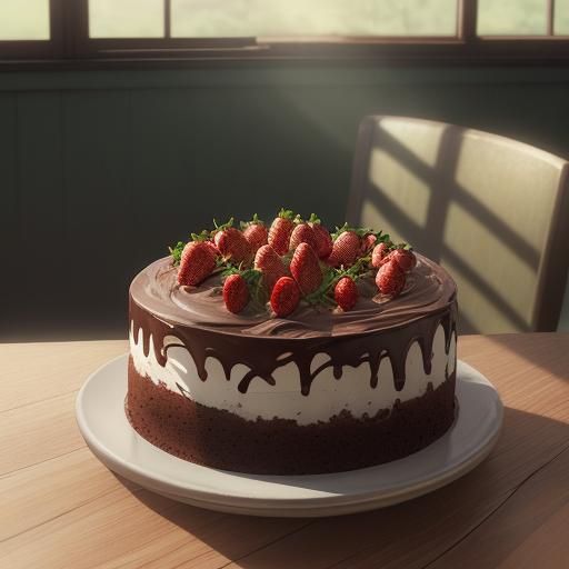 Strawberries and Chocolate Cake in Ghibli Style