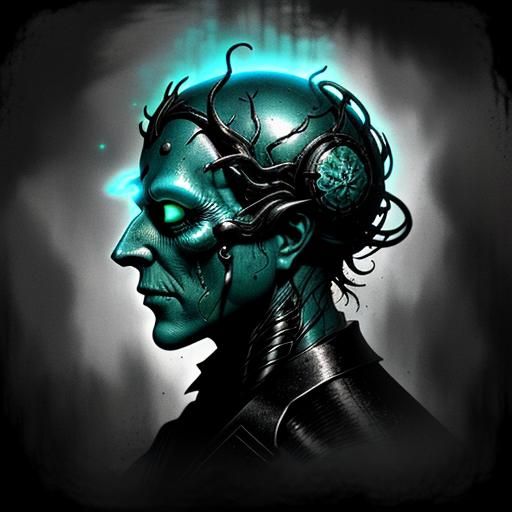 Sci-Fi Horror: Fungal Brain Entangled with Swamp Creatures