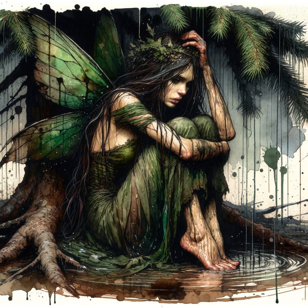 Melancholy Faerie Queen in Goya-esque Watercolor