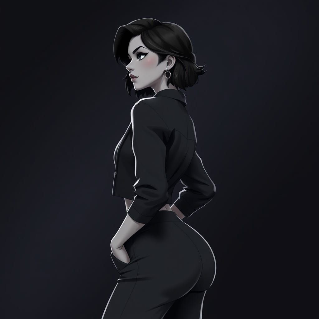 Confident Female Character in Monochromatic Style
