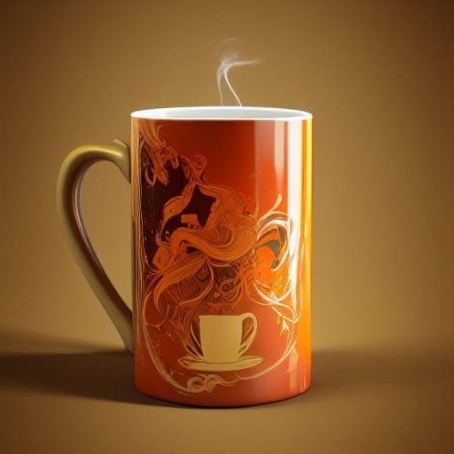 Golden Coffee Mug: Hyperdetailed Digital Art