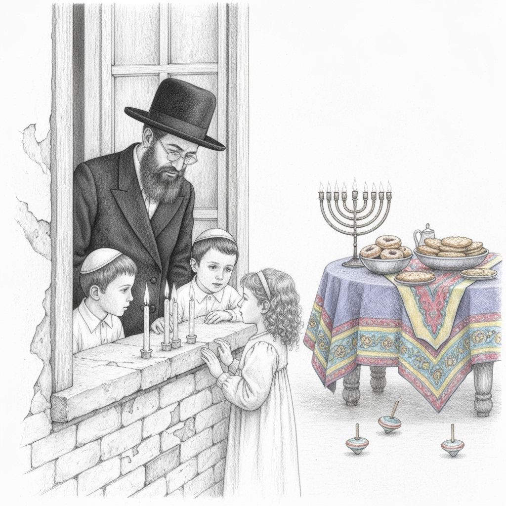 Chasidic Father Lights Chanukah Candles in Graphite Art