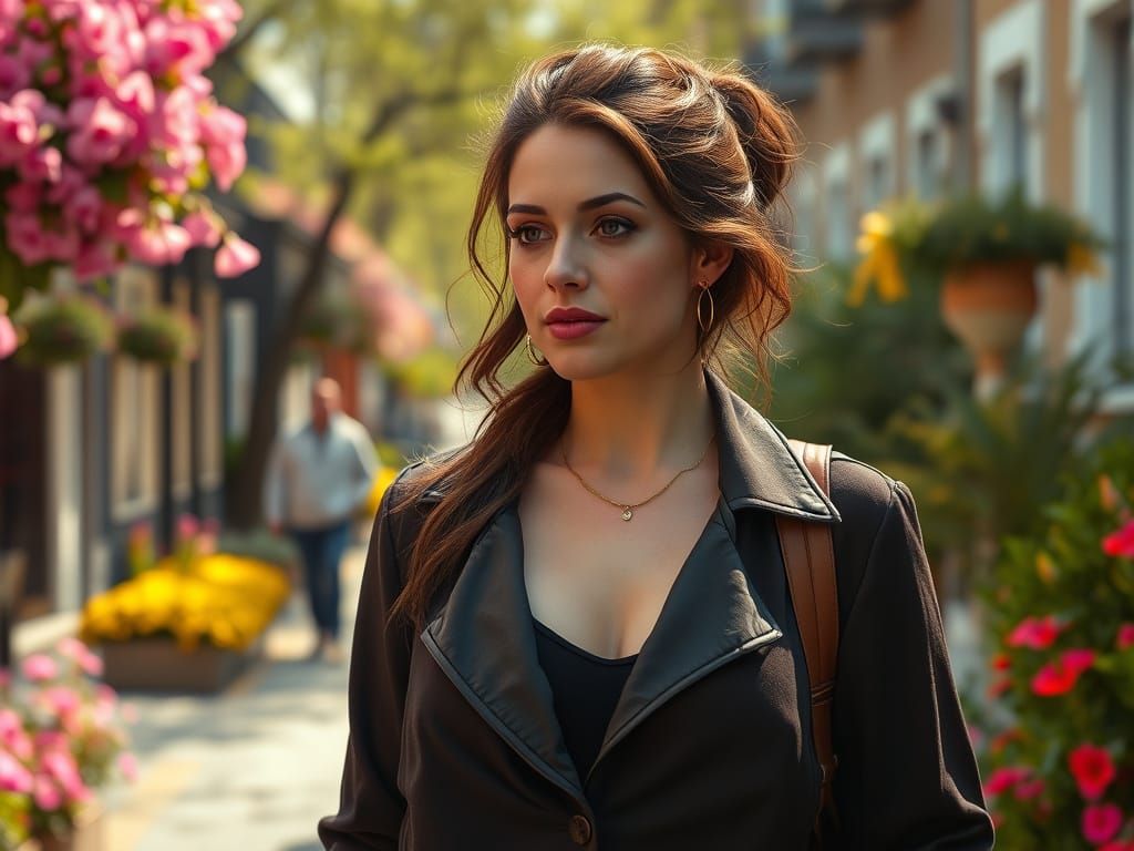 Curvy Woman Walking on Spring Street: Cinematic Film Still