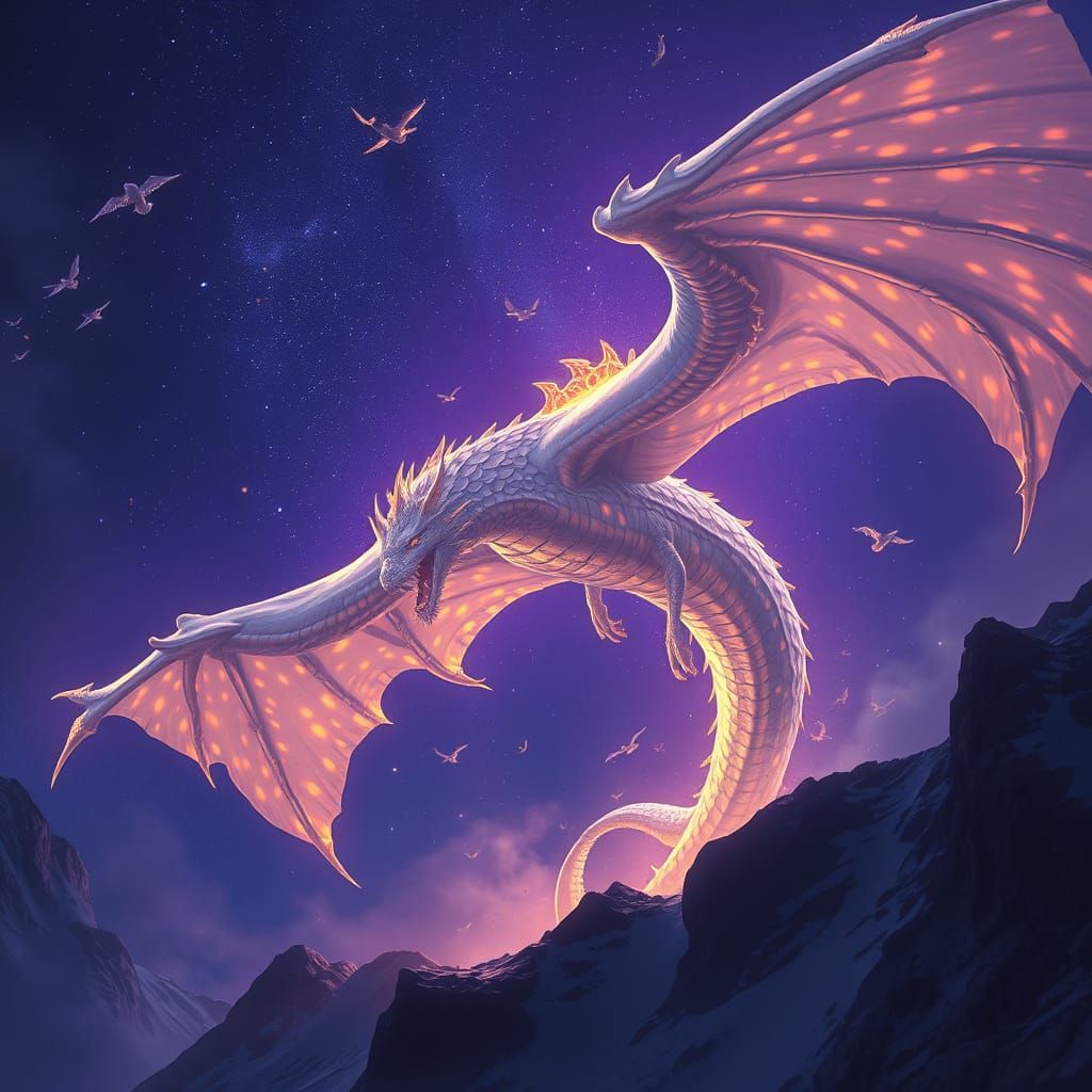 Majestic White Dragon in Dark Fantasy Art
