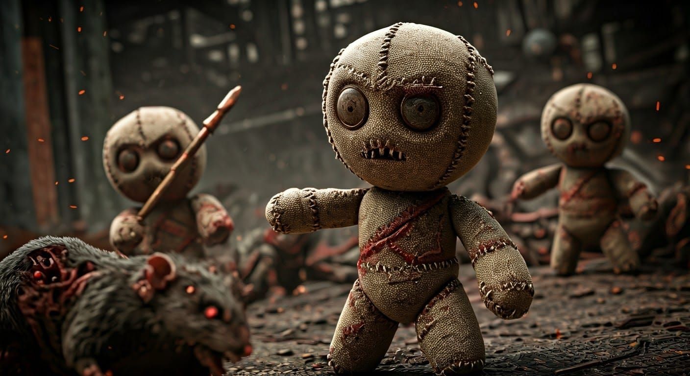 Fabric Warriors Clash in Ruined Apocalypse Landscape