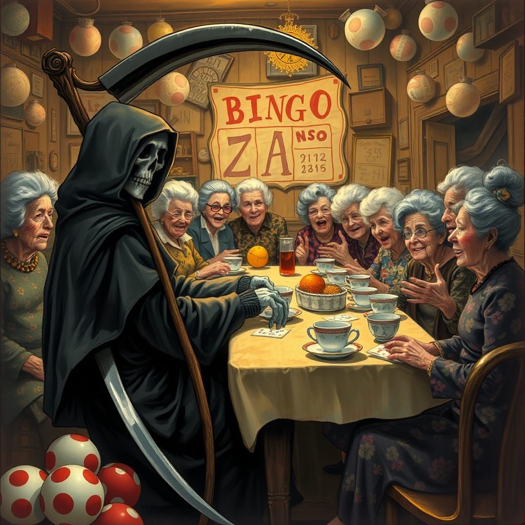 Grim Reaper Plays Bingo: Whimsical Dark Humor