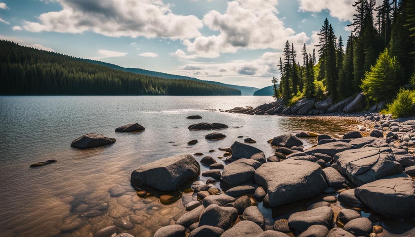 Secluded Lake Beach in Canadian Forest