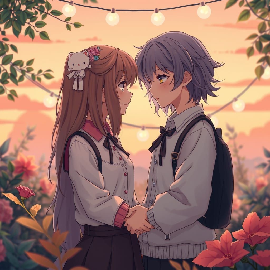 Surreal Anime Moment in Whimsical, Dreamlike Landscape