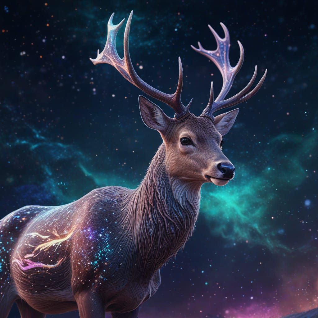 Stardust Deer Walking in the Night Sky