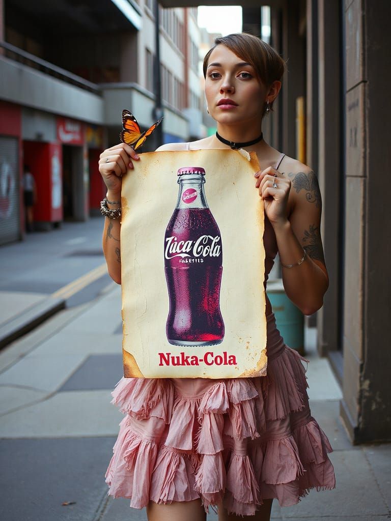 Cyberpunk Girl Advertises Fizzy Drink in Nostalgic Style