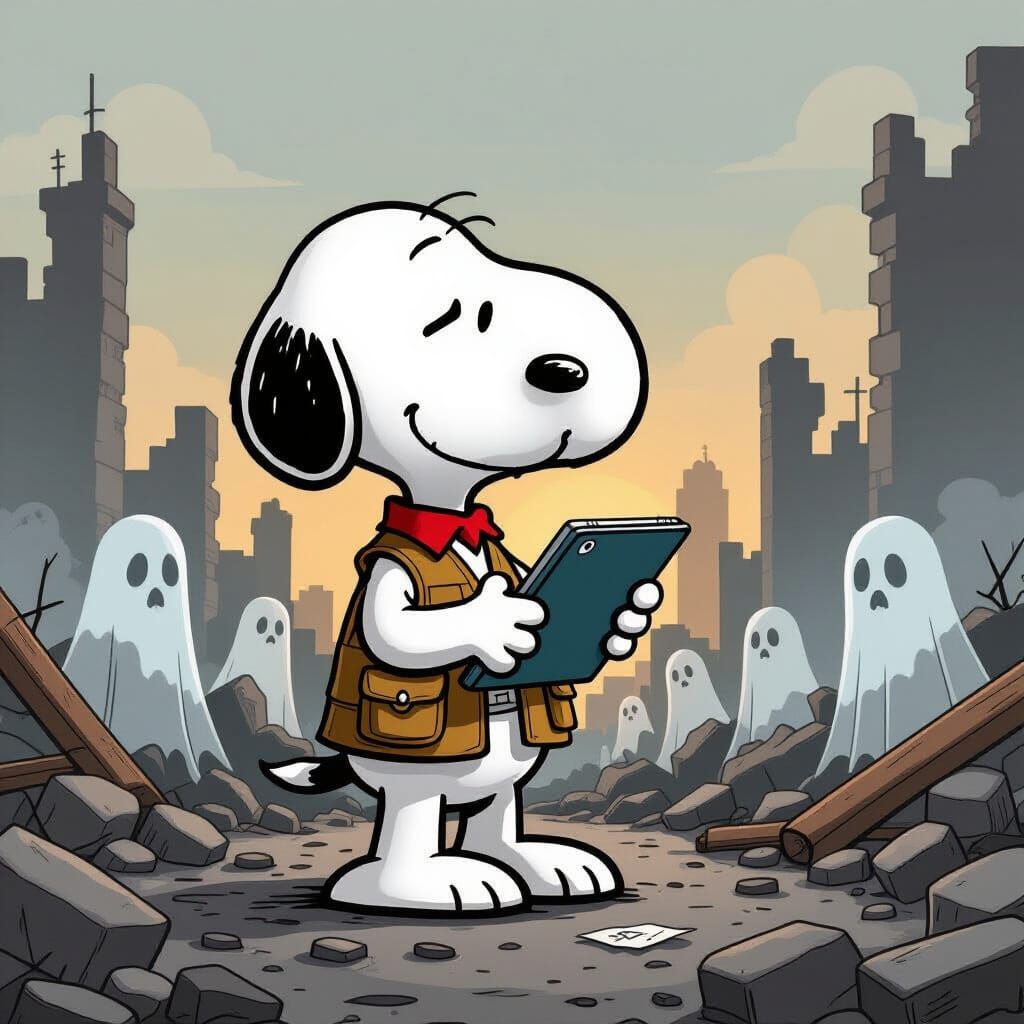 Snoopy as War Journalist in Art Nouveau Style
