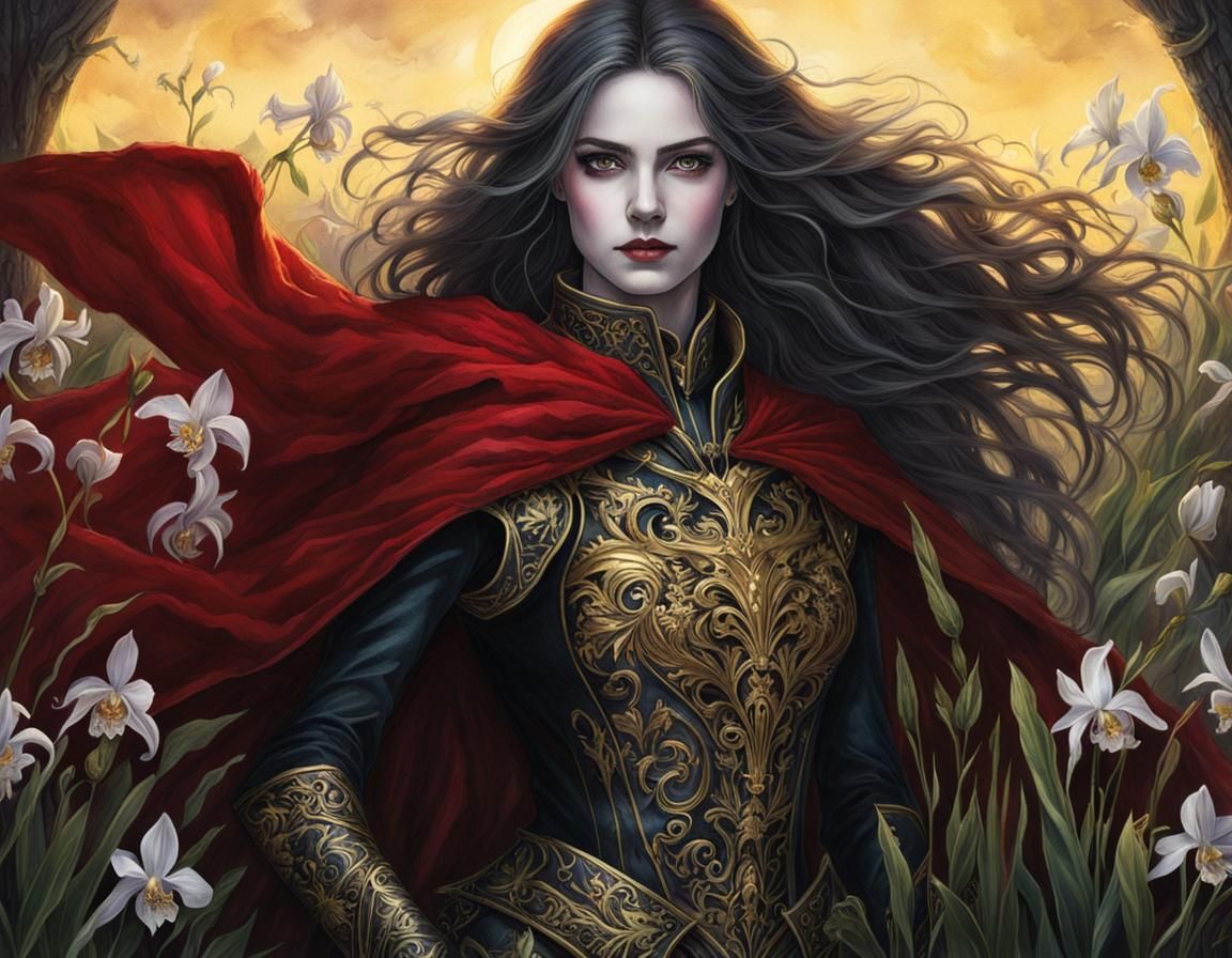 Vampire Princess in 15th Century Gothic Armor, Illuminated b...