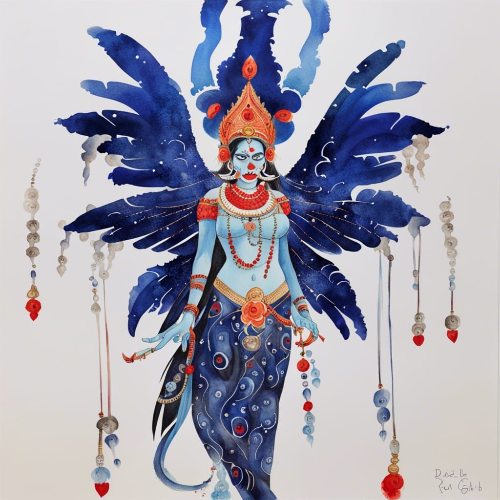 Kali, Hindu Goddess of Death in Watercolor