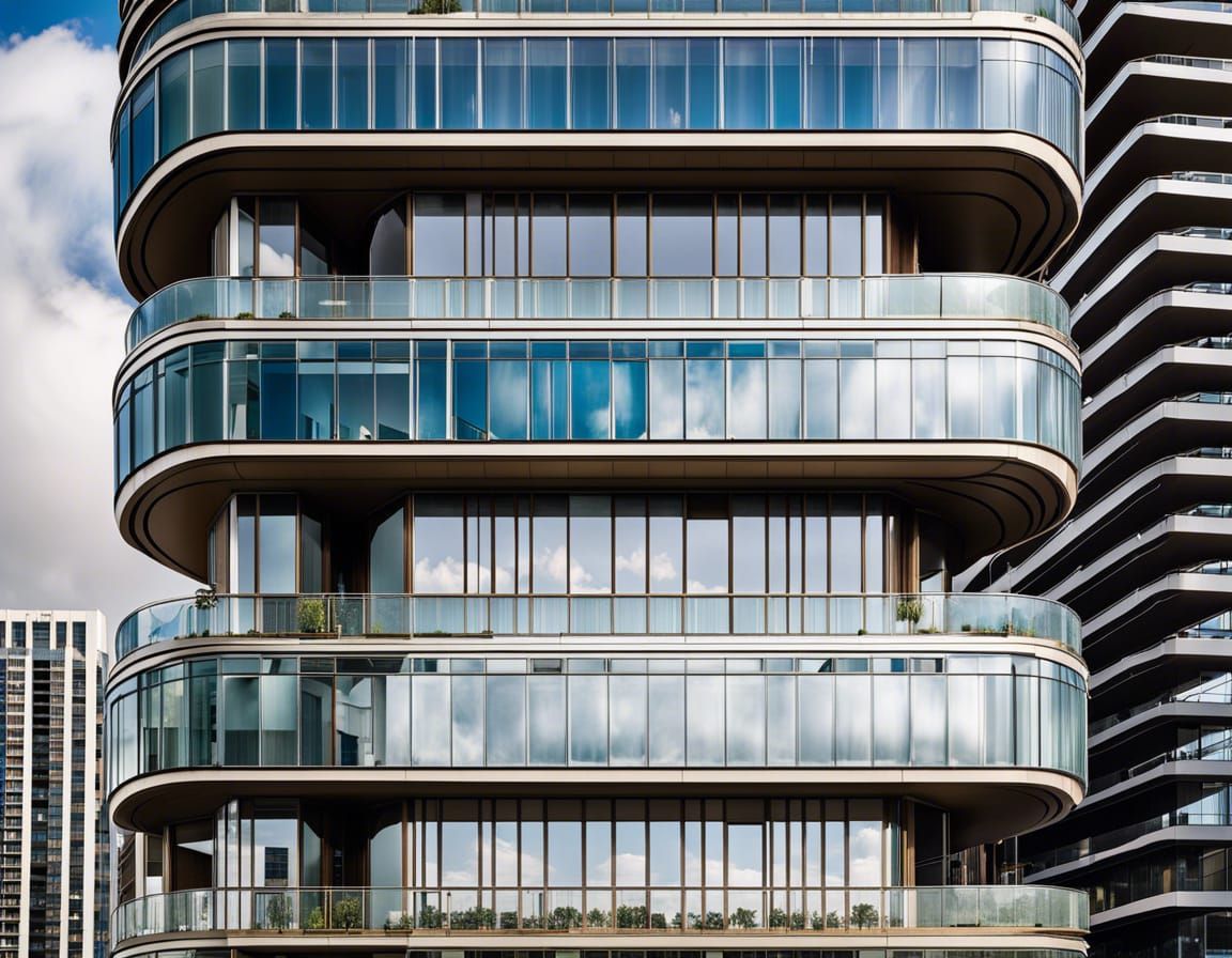 Modern High-Rise Building with Glass Facade