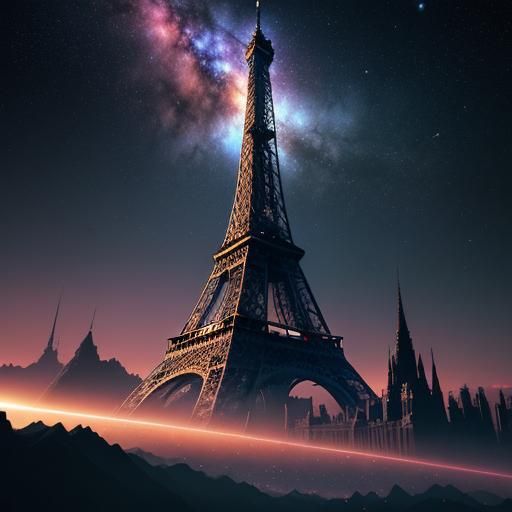 Eiffel Tower Drifting in Space as Digital Art