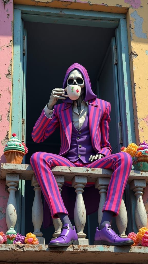 Grim Reaper's Whimsical Tea Party in Candy Land