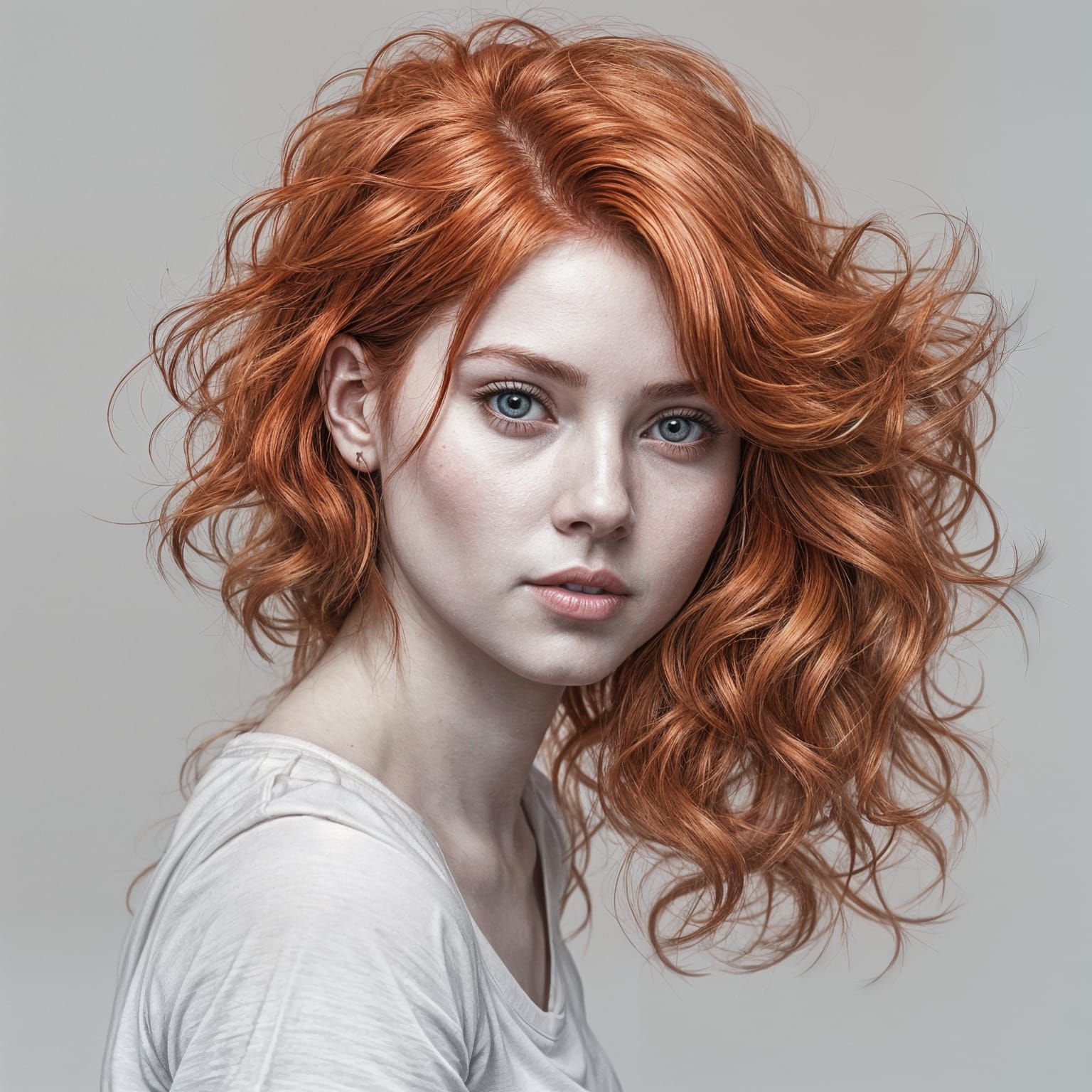 Pencil Sketch of a Girl with Fiery Red Hair