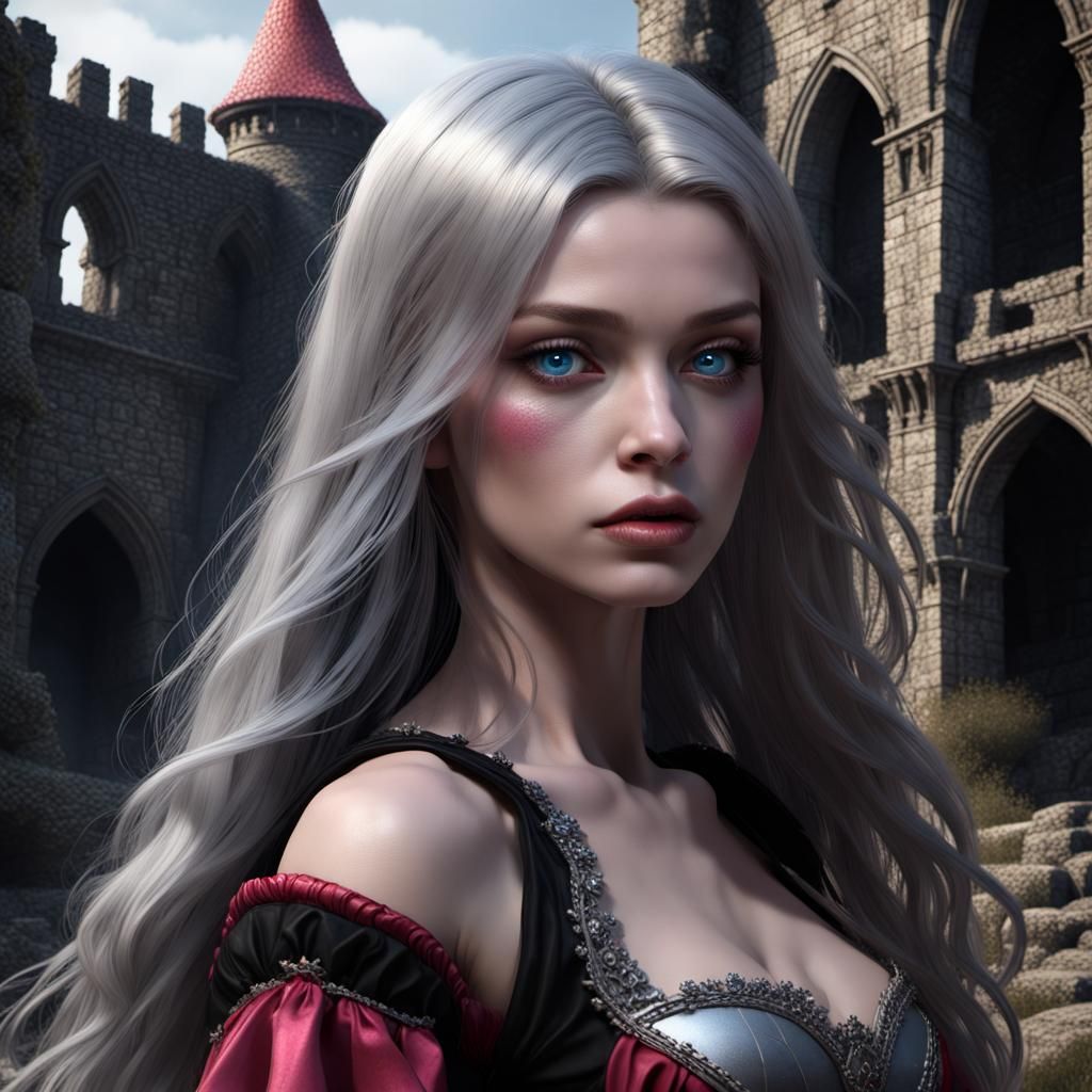 Medieval Princess in Castle Ruins, Dark Fantasy Concept Art