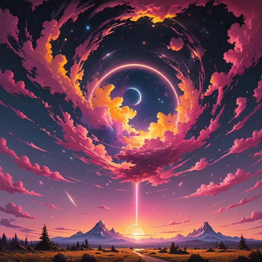 Cosmic Planet with UFO in Digital Art Style