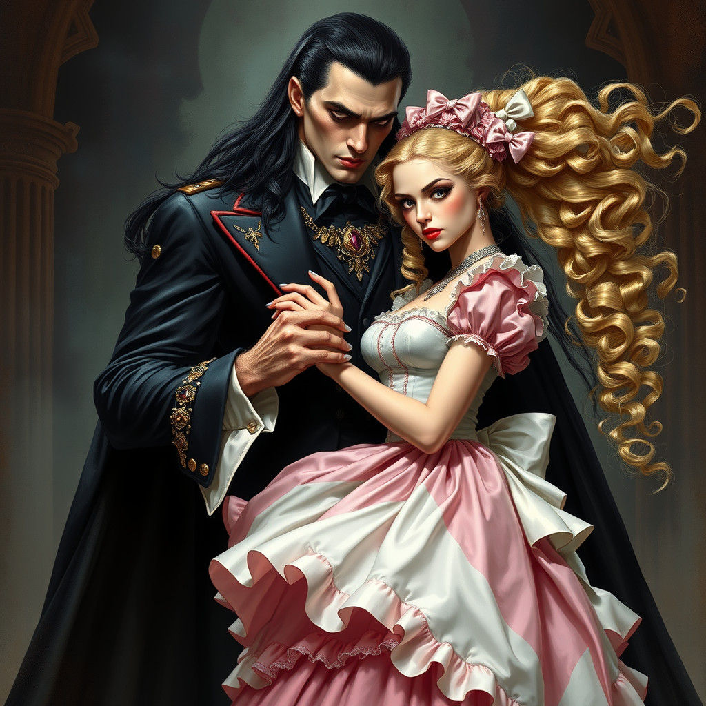 Vampire King Captivates Maid in Dramatic Portrait