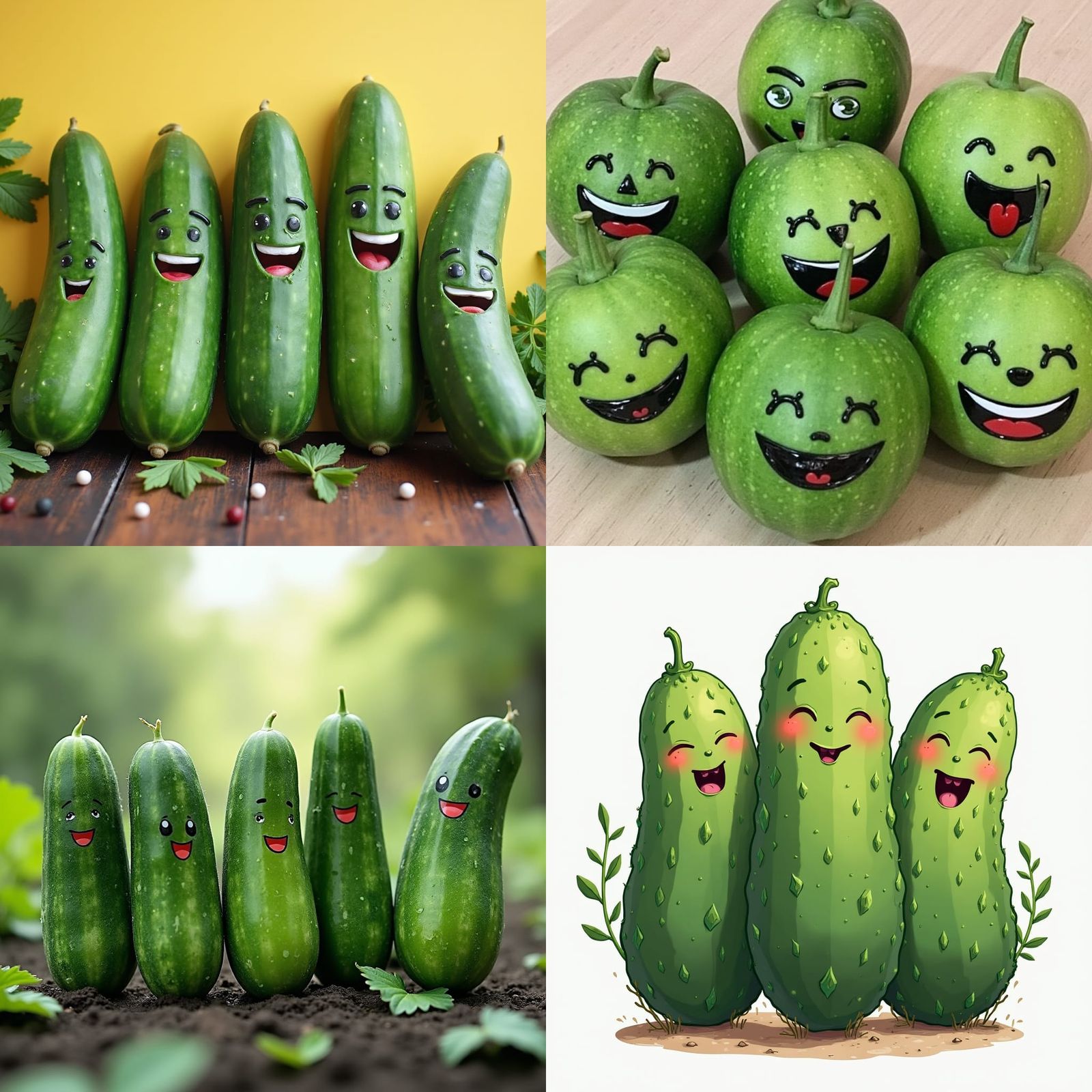 Five Happy Cucumbers as Digital Art