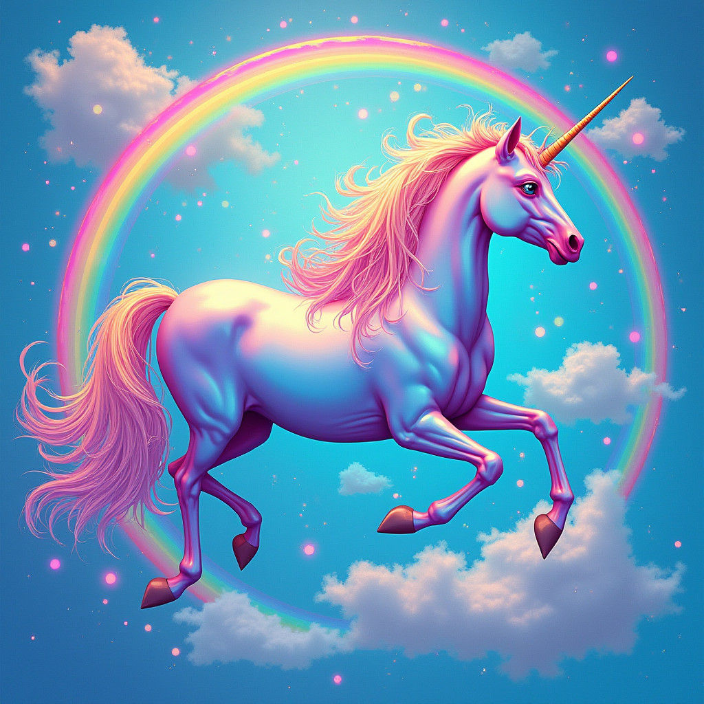 Iridescent Unicorn Swimming in Neon Rainbows