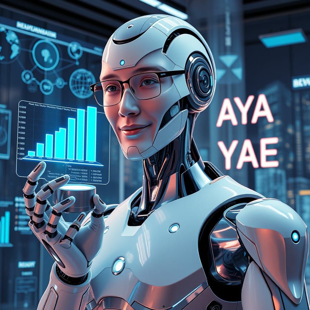 Sleek Robot in Futuristic Holographic Lab