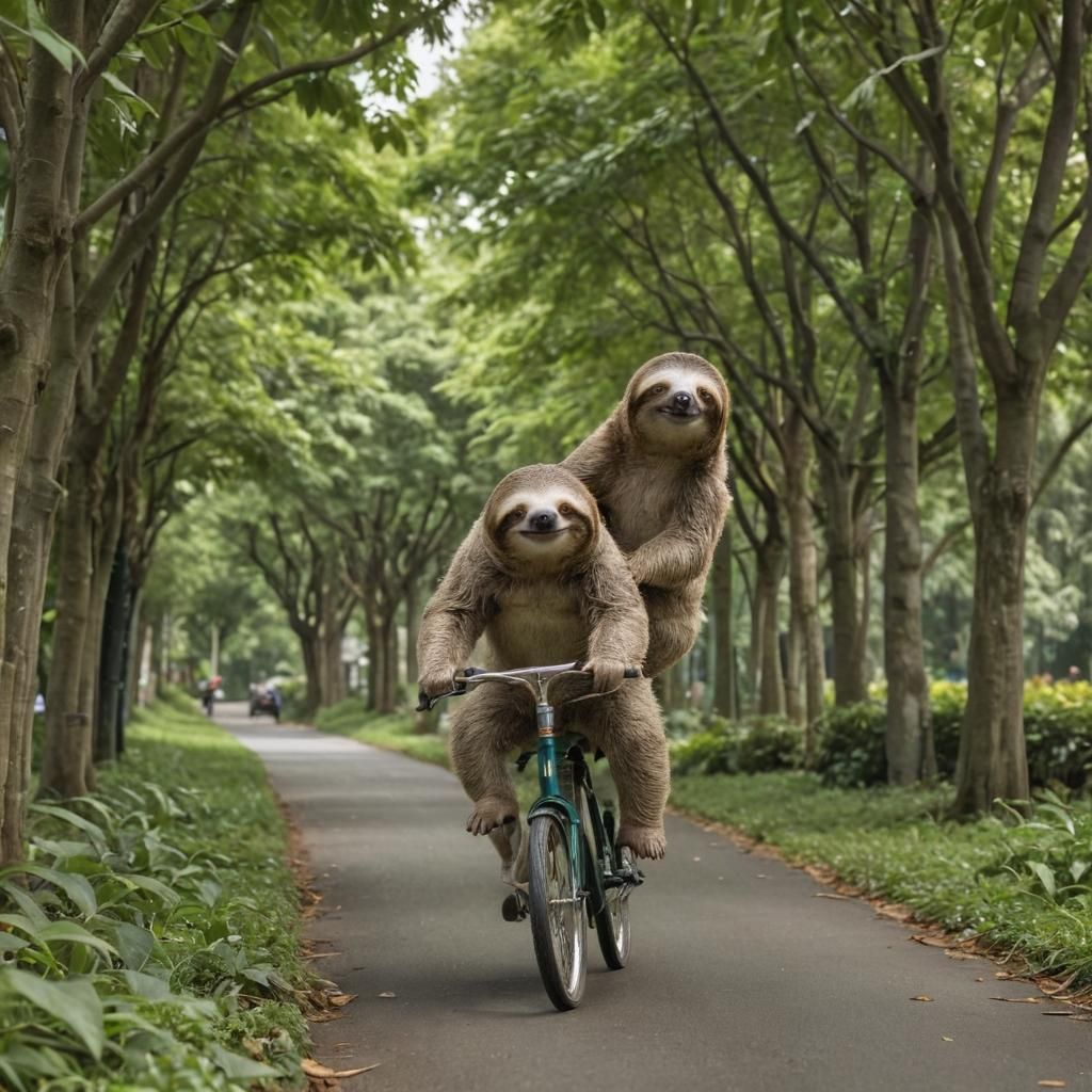 Sloth Rides Bike Down Leafy Avenue
