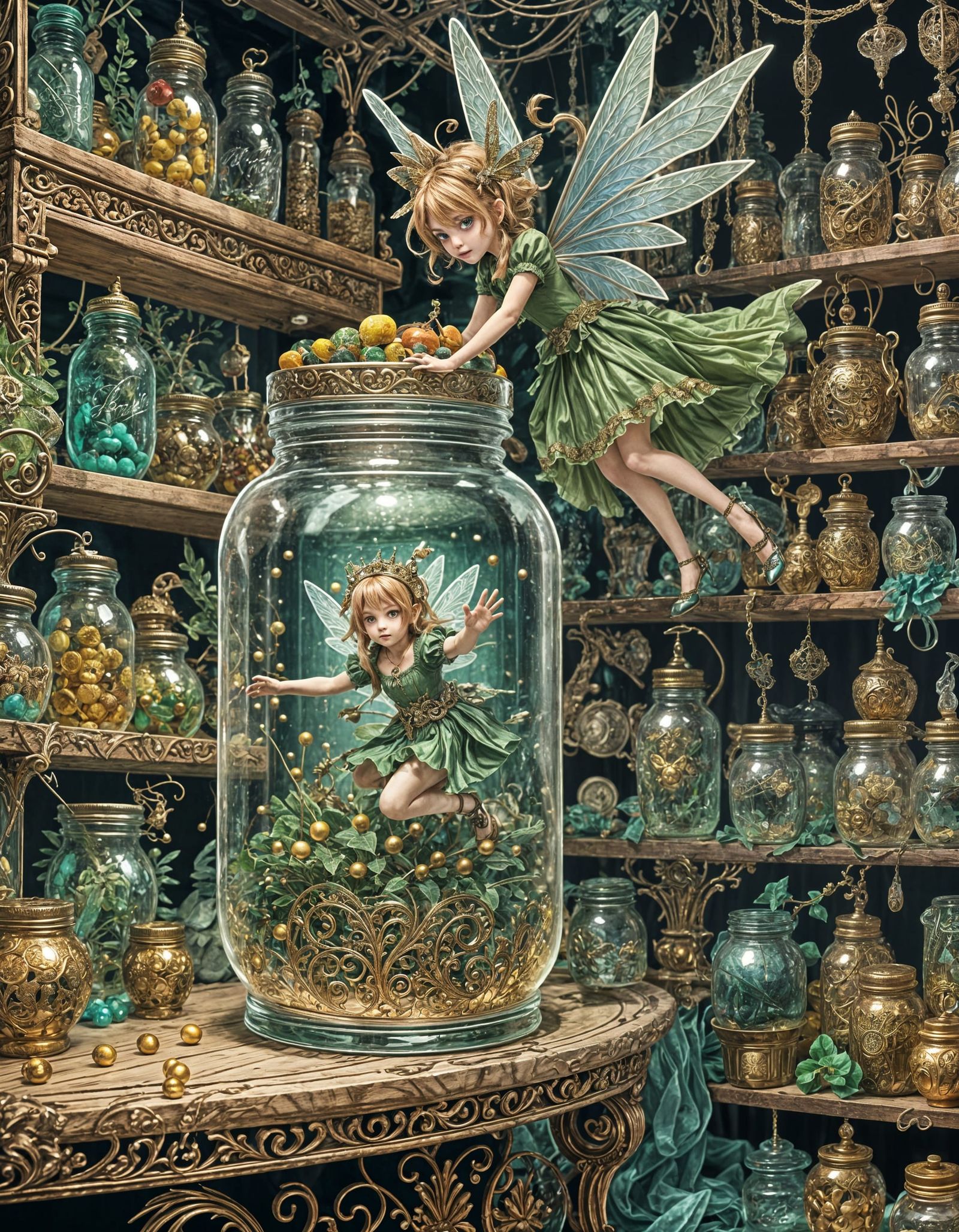 Sprite Fairy Escapes Jar: Anime Fantasy Art