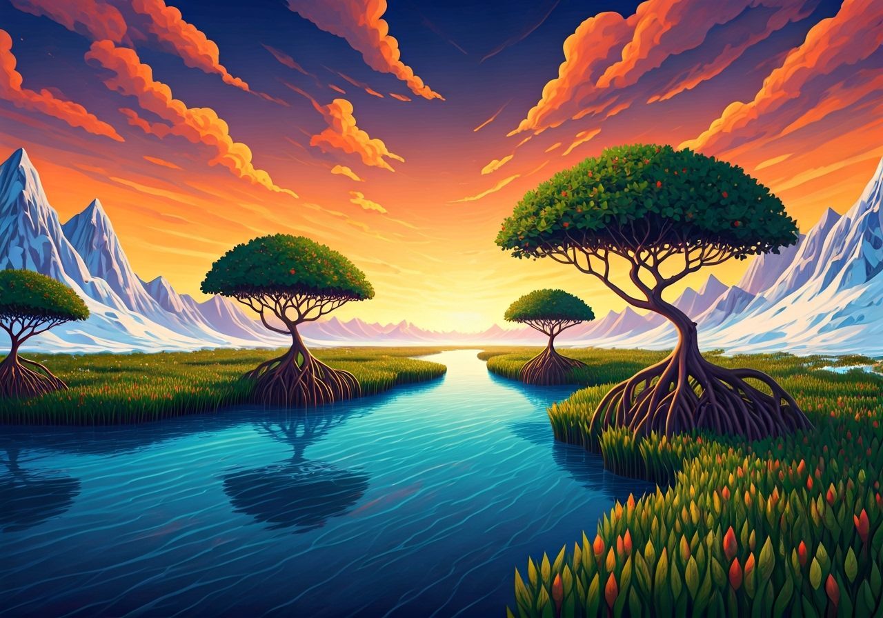 Fantastical Arctic River Under Fiery Skies