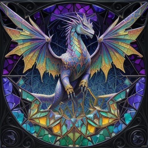 Intricate Art Nouveau Dragon Amidst Crystal Shards