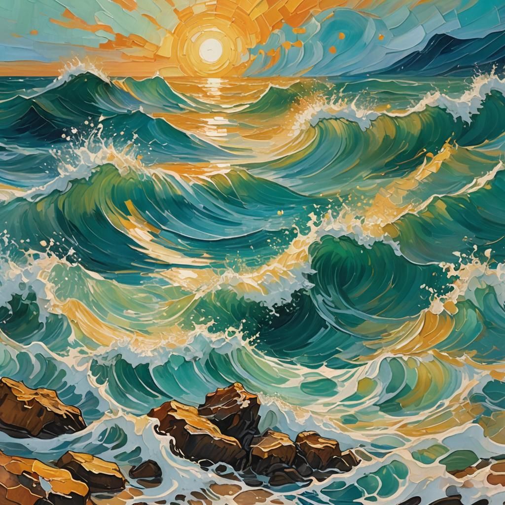 Seaside Figure in Van Gogh Inspired Abstract Art