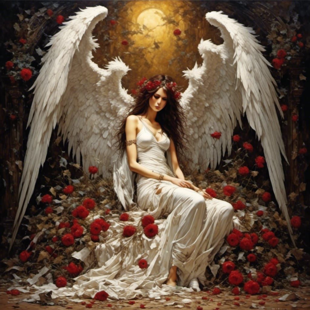 Fallen Angel with Broken Wings in Dark Style